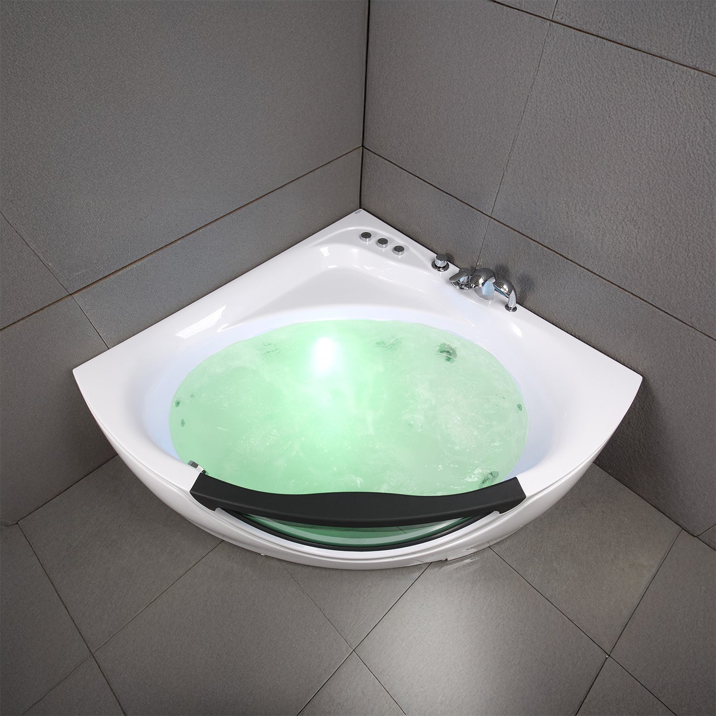 Baignoire balnéo d’angle avec hublot noire et blanche 135 cm Tasmanie Jets / Glass-sided whirlpool bathtub black and white 135 cm Tasmanie Jets / Bañera de hidromasaje esquinera con ojo de buey blanco y negro 135 cm Tasmanie Jets / Vasca idrodromassaggio angolare con oblò bianco e nero 135 cm Tasmanie Jets / Bubbelbad met patrijspoort zwart en wit 135 cm Tasmanie Jets