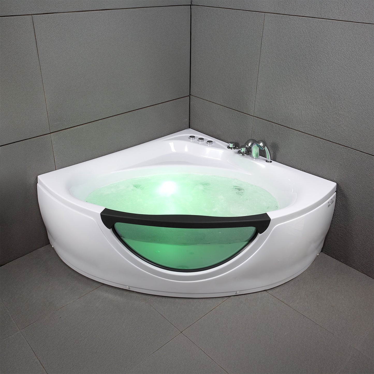 Baignoire balnéo d’angle avec hublot noire et blanche 135 cm Tasmanie Jets / Glass-sided whirlpool bathtub black and white 135 cm Tasmanie Jets / Bañera de hidromasaje esquinera con ojo de buey blanco y negro 135 cm Tasmanie Jets / Vasca idrodromassaggio angolare con oblò bianco e nero 135 cm Tasmanie Jets / Bubbelbad met patrijspoort zwart en wit 135 cm Tasmanie Jets