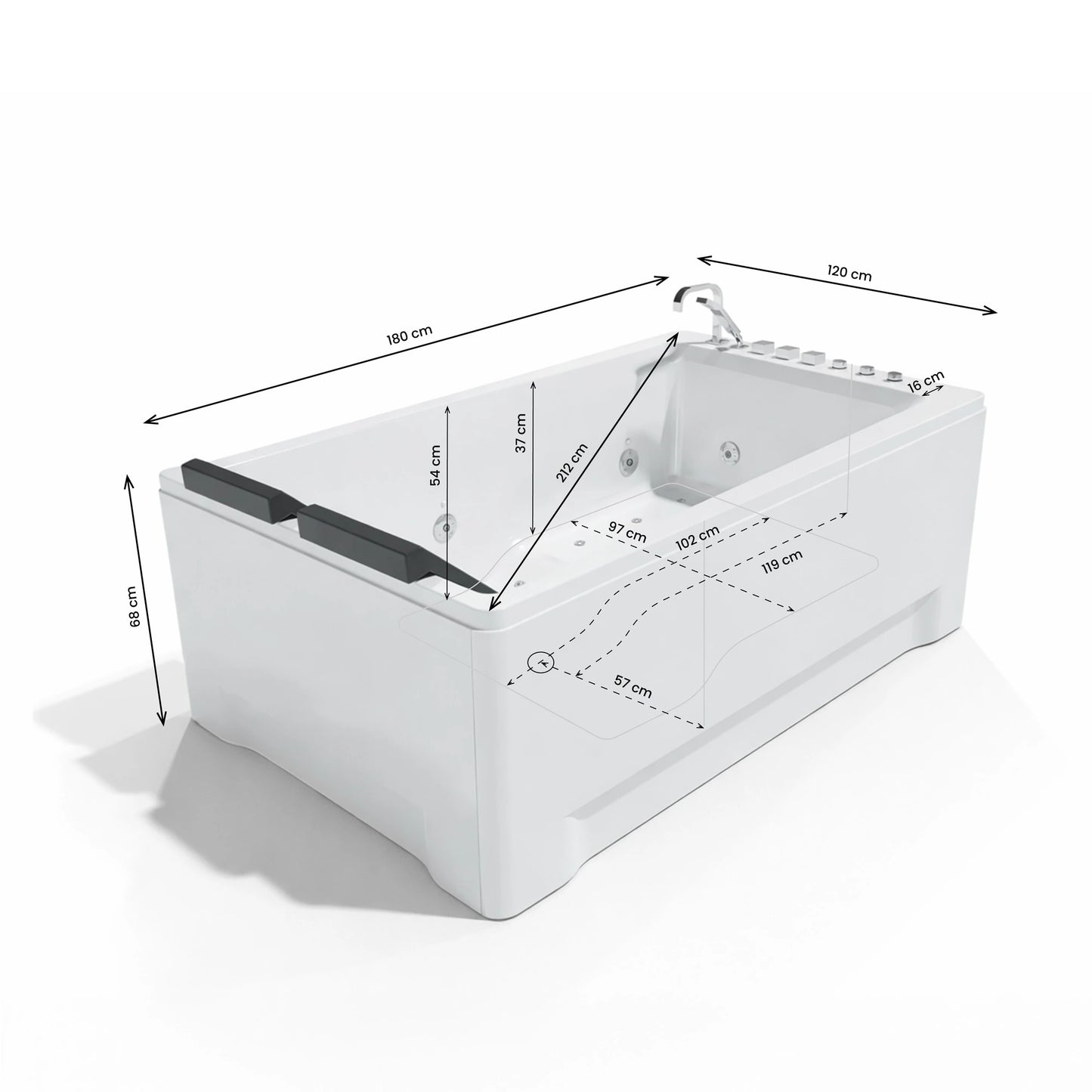 Baignoire balnéo semi-îlot rectangulaire Tonsay Spalina – vue produit