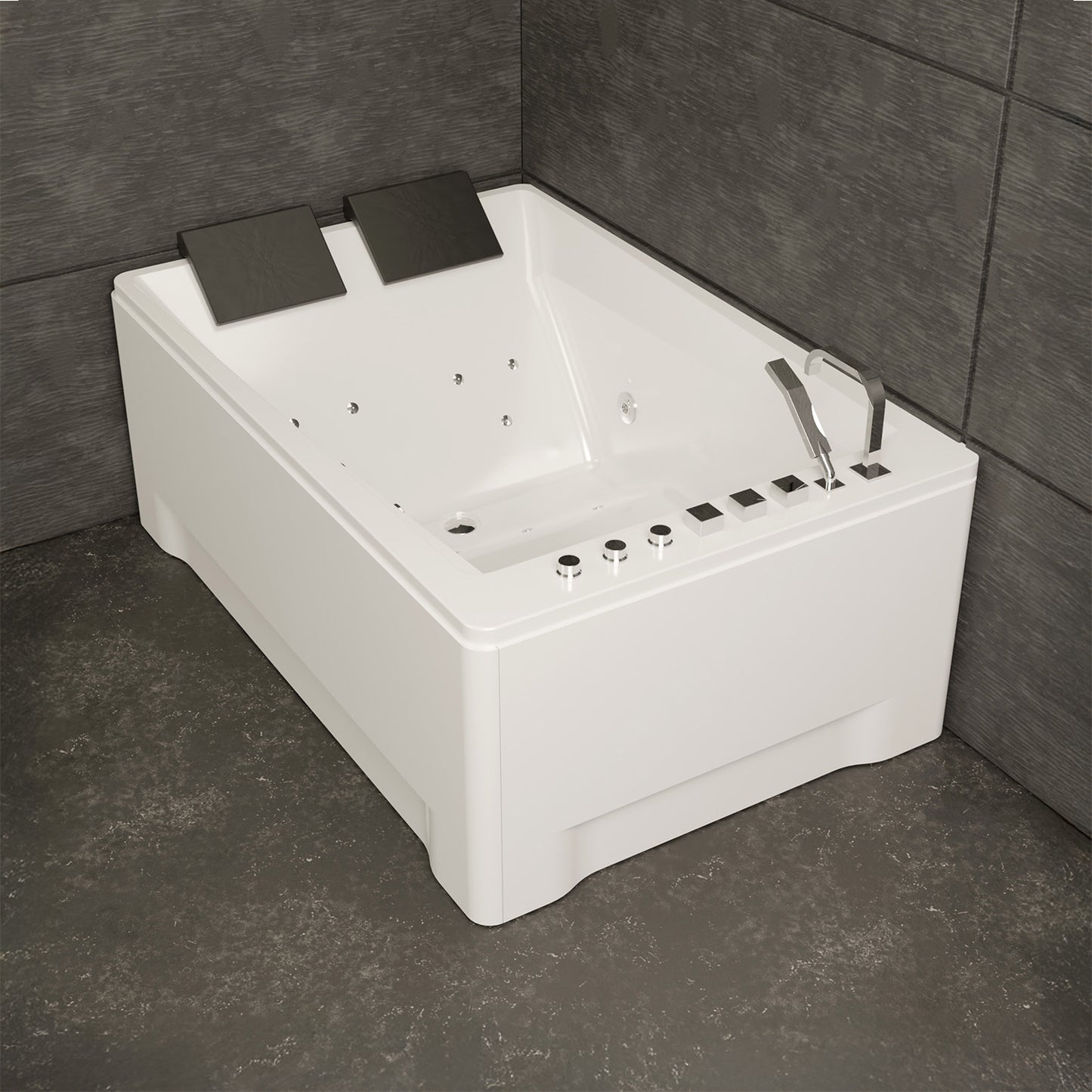 Baignoire balnéo d’angle deux personnes blanche et noire 180 cm Tonsay duo Jets / Two-person corner whirlpool bathtub white and black 180 cm Tonsay duo Jets / Bañera de hidromasaje de esquina para dos personas blanco y negro 180 cm Tonsay duo Jets / Vasca idromassaggio angolare per due persone bianca e nera 180 cm Tonsay duo Jets / Tweepersoons hoekwhirlpool wit en zwart 180 cm Tonsay duo Jets