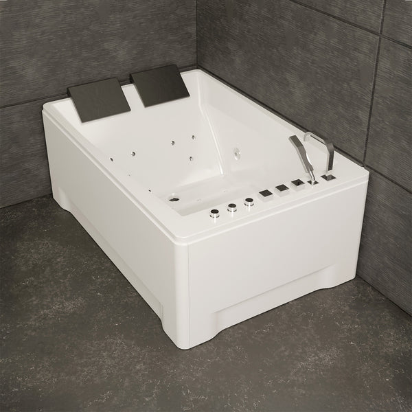 Baignoire balnéo d’angle deux personnes blanche et noire 180 cm Tonsay duo Jets / Two-person corner whirlpool bathtub white and black 180 cm Tonsay duo Jets / Bañera de hidromasaje de esquina para dos personas blanco y negro 180 cm Tonsay duo Jets / Vasca idromassaggio angolare per due persone bianca e nera 180 cm Tonsay duo Jets / Tweepersoons hoekwhirlpool wit en zwart 180 cm Tonsay duo Jets