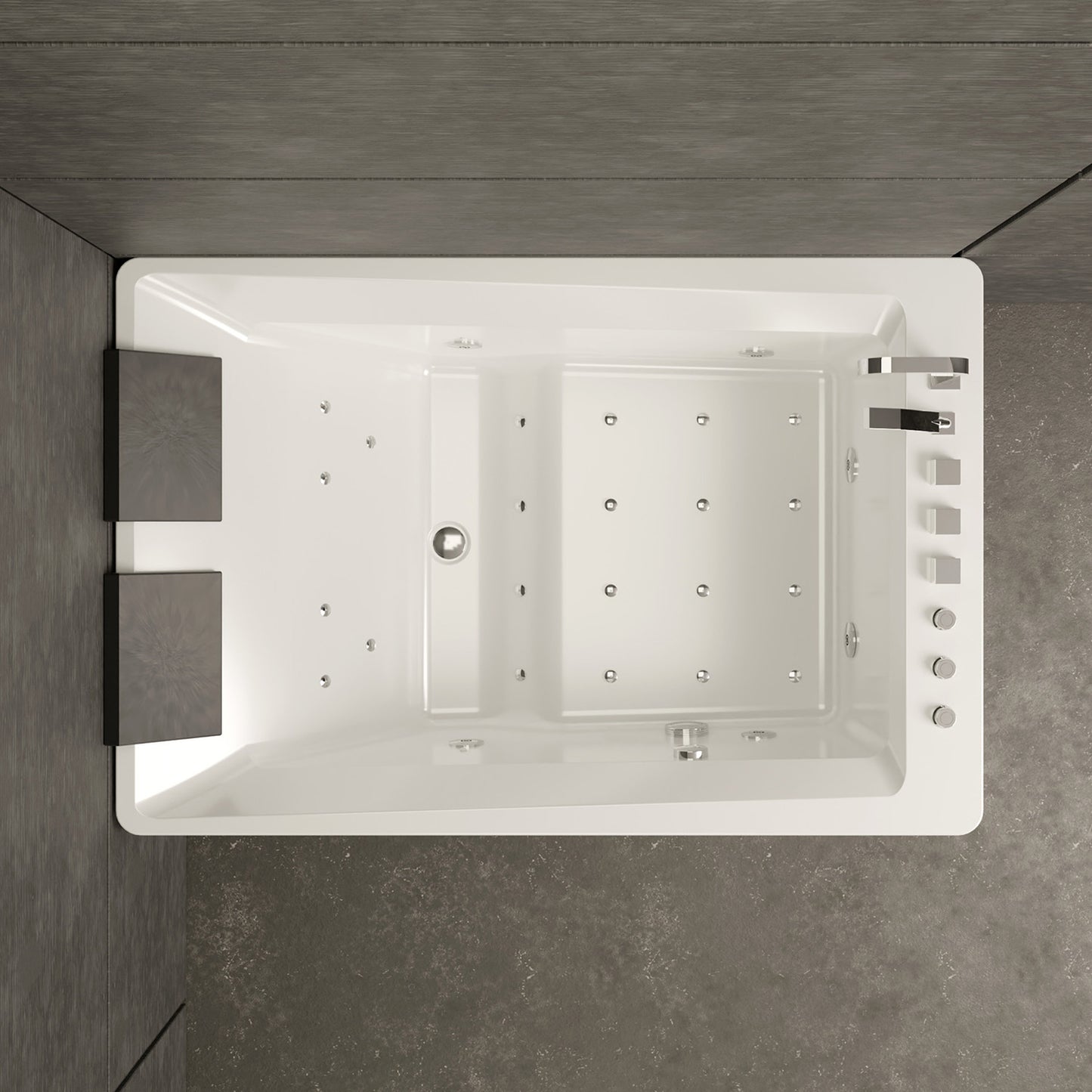 Baignoire balnéo d’angle deux personnes blanche et noire 180 cm Tonsay duo Jets / Two-person corner whirlpool bathtub white and black 180 cm Tonsay duo Jets / Bañera de hidromasaje de esquina para dos personas blanco y negro 180 cm Tonsay duo Jets / Vasca idromassaggio angolare per due persone bianca e nera 180 cm Tonsay duo Jets / Tweepersoons hoekwhirlpool wit en zwart 180 cm Tonsay duo Jets