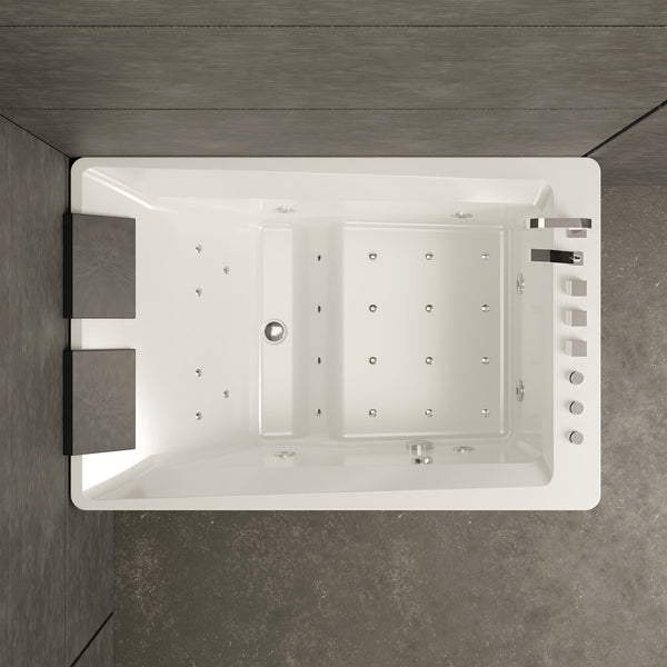 Baignoire balnéo d’angle deux personnes blanche et noire 180 cm Tonsay duo Jets / Two-person corner whirlpool bathtub white and black 180 cm Tonsay duo Jets / Bañera de hidromasaje de esquina para dos personas blanco y negro 180 cm Tonsay duo Jets / Vasca idromassaggio angolare per due persone bianca e nera 180 cm Tonsay duo Jets / Tweepersoons hoekwhirlpool wit en zwart 180 cm Tonsay duo Jets