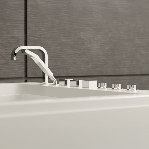 Baignoire balnéo d’angle deux personnes blanche et noire 180 cm Tonsay duo Jets / Two-person corner whirlpool bathtub white and black 180 cm Tonsay duo Jets / Bañera de hidromasaje de esquina para dos personas blanco y negro 180 cm Tonsay duo Jets / Vasca idromassaggio angolare per due persone bianca e nera 180 cm Tonsay duo Jets / Tweepersoons hoekwhirlpool wit en zwart 180 cm Tonsay duo Jets