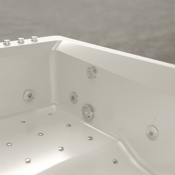 Baignoire balnéo d’angle deux personnes blanche et noire 180 cm Tonsay duo Jets / Two-person corner whirlpool bathtub white and black 180 cm Tonsay duo Jets / Bañera de hidromasaje de esquina para dos personas blanco y negro 180 cm Tonsay duo Jets / Vasca idromassaggio angolare per due persone bianca e nera 180 cm Tonsay duo Jets / Tweepersoons hoekwhirlpool wit en zwart 180 cm Tonsay duo Jets