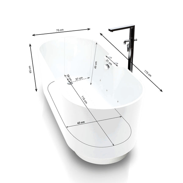 Baignoire à bulles îlot blanche 175 cm Ukio white Bulle / Freestanding whirlpool bathtub white 175 cm Ukio white Bulle / Bañera hidromasaje en isla blanco 175 cm Ukio white Bulle / Vasca idromassaggio bianco 175 cm Ukio white Bulle / Vrijstaand bubbelbad wit 175 cm Ukio white Bulle