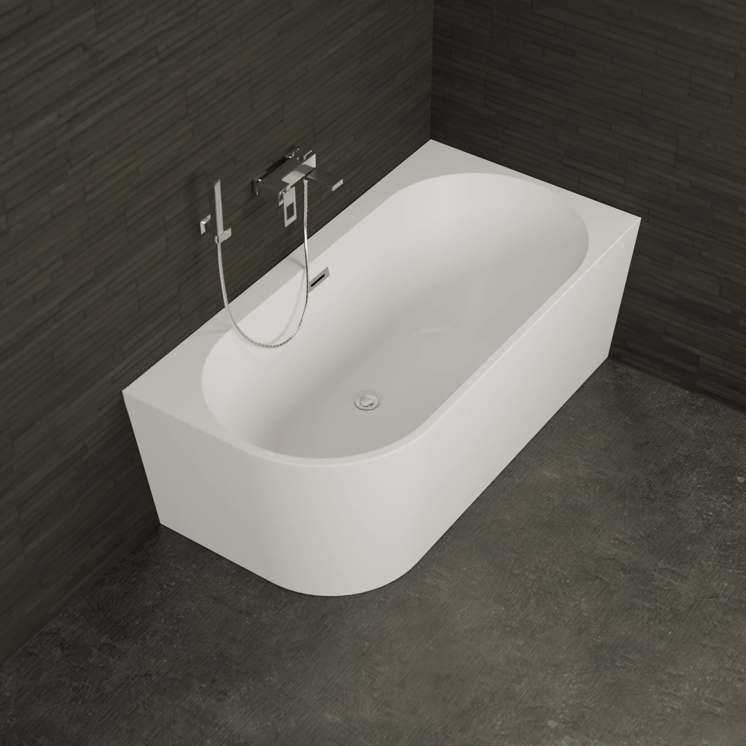 Vue principale de la baignoire semi-îlot d'angle Capri 150 droite blanche