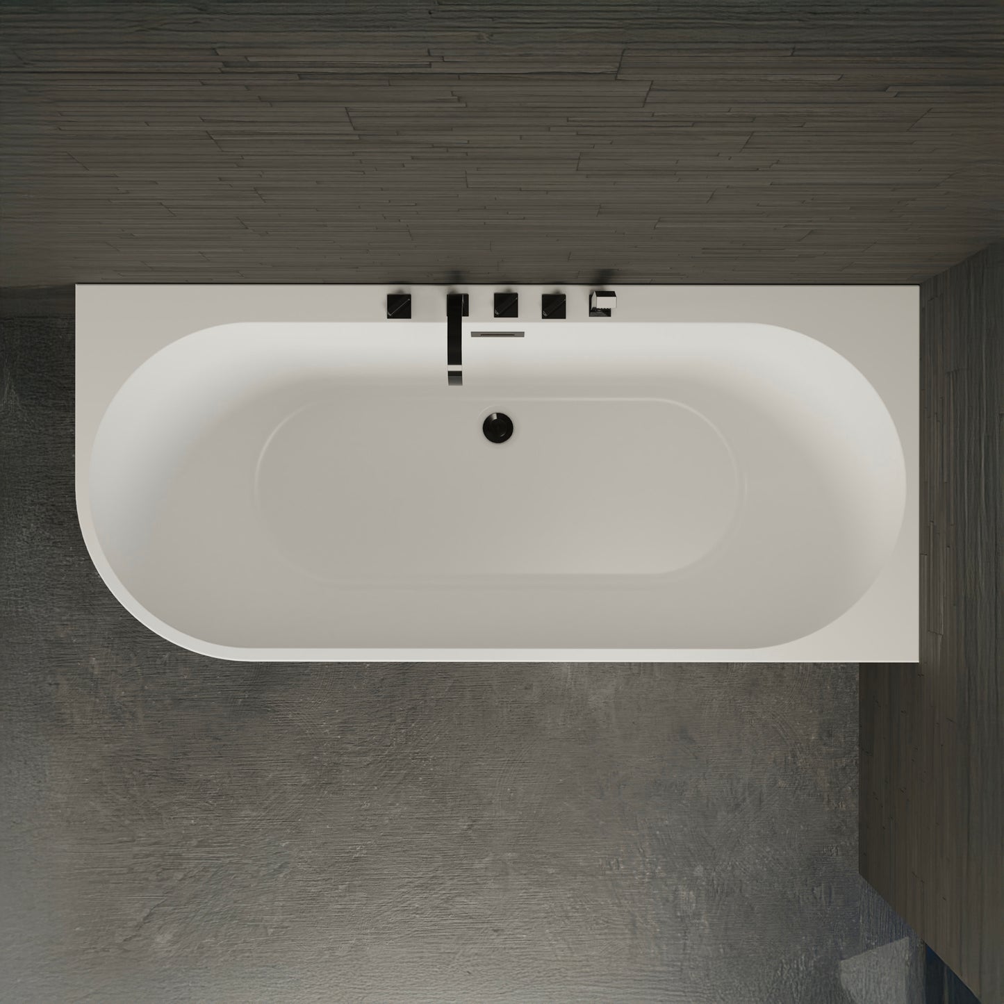 Baignoire semi-îlot droite noire 170 cm Capri avec robinetterie noire mate / Corner half-freestanding bath right 170 cm Capri with matt black fittings / Bañera semi-exenta mural derecha 170 cm Capri con grifería negro mate / Vasca freestanding a parete destra 170 cm Capri con rubinetteria nera opaca / Half vrijstaand bad rechts 170 cm Capri met matzwart fittingen 