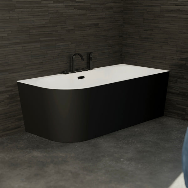 Baignoire semi-îlot droite noire 170 cm Capri avec robinetterie noire mate / Corner half-freestanding bath right 170 cm Capri with matt black fittings / Bañera semi-exenta mural derecha 170 cm Capri con grifería negro mate / Vasca freestanding a parete destra 170 cm Capri con rubinetteria nera opaca / Half vrijstaand bad rechts 170 cm Capri met matzwart fittingen 