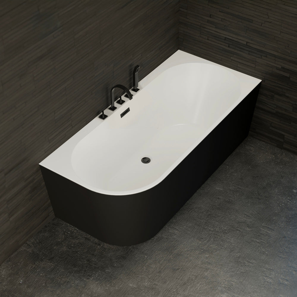 Baignoire semi-îlot droite noire 170 cm Capri avec robinetterie noire mate / Corner half-freestanding bath right 170 cm Capri with matt black fittings / Bañera semi-exenta mural derecha 170 cm Capri con grifería negro mate / Vasca freestanding a parete destra 170 cm Capri con rubinetteria nera opaca / Half vrijstaand bad rechts 170 cm Capri met matzwart fittingen 