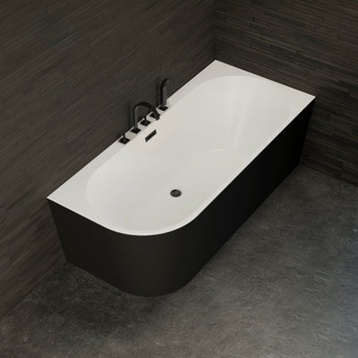 Baignoire semi-îlot droite noire 170 cm Capri avec robinetterie noire mate / Corner half-freestanding bath right 170 cm Capri with matt black fittings / Bañera semi-exenta mural derecha 170 cm Capri con grifería negro mate / Vasca freestanding a parete destra 170 cm Capri con rubinetteria nera opaca / Half vrijstaand bad rechts 170 cm Capri met matzwart fittingen 