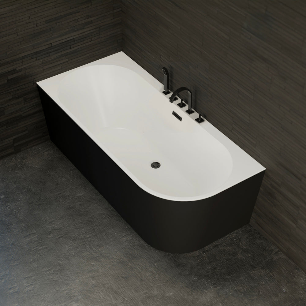 Baignoire semi-îlot gauche noire 170 cm Capri avec robinetterie noire mate / Corner half-freestanding bath left 170 cm Capri with matt black fittings / Bañera semi-exenta mural izquierda 170 cm Capri con grifería negro mate / Vasca freestanding a parete sinistra 170 cm Capri con rubinetteria nera opaca / Half vrijstaand bad links 170 cm Capri met matzwart fittingen 