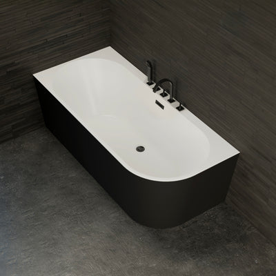 Baignoire semi-îlot gauche noire 170 cm Capri avec robinetterie noire mate / Corner half-freestanding bath left 170 cm Capri with matt black fittings / Bañera semi-exenta mural izquierda 170 cm Capri con grifería negro mate / Vasca freestanding a parete sinistra 170 cm Capri con rubinetteria nera opaca / Half vrijstaand bad links 170 cm Capri met matzwart fittingen 