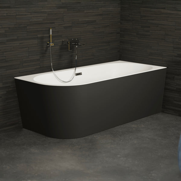 Baignoire semi-îlot droite noire 180 cm Capri / Corner half-freestanding bath right black 180 cm Capri / Bañera semi-exenta mural derecha negro 180 cm Capri / Vasca freestanding a parete destra nera 180 cm Capri / Half vrijstaand bad rechts zwart 180 cm Capri 