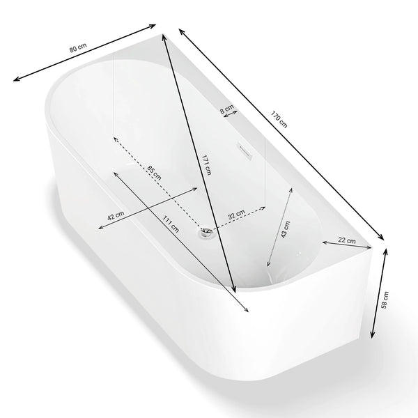 Plan 3D baignoire semi-îlot murale Naos Spalina