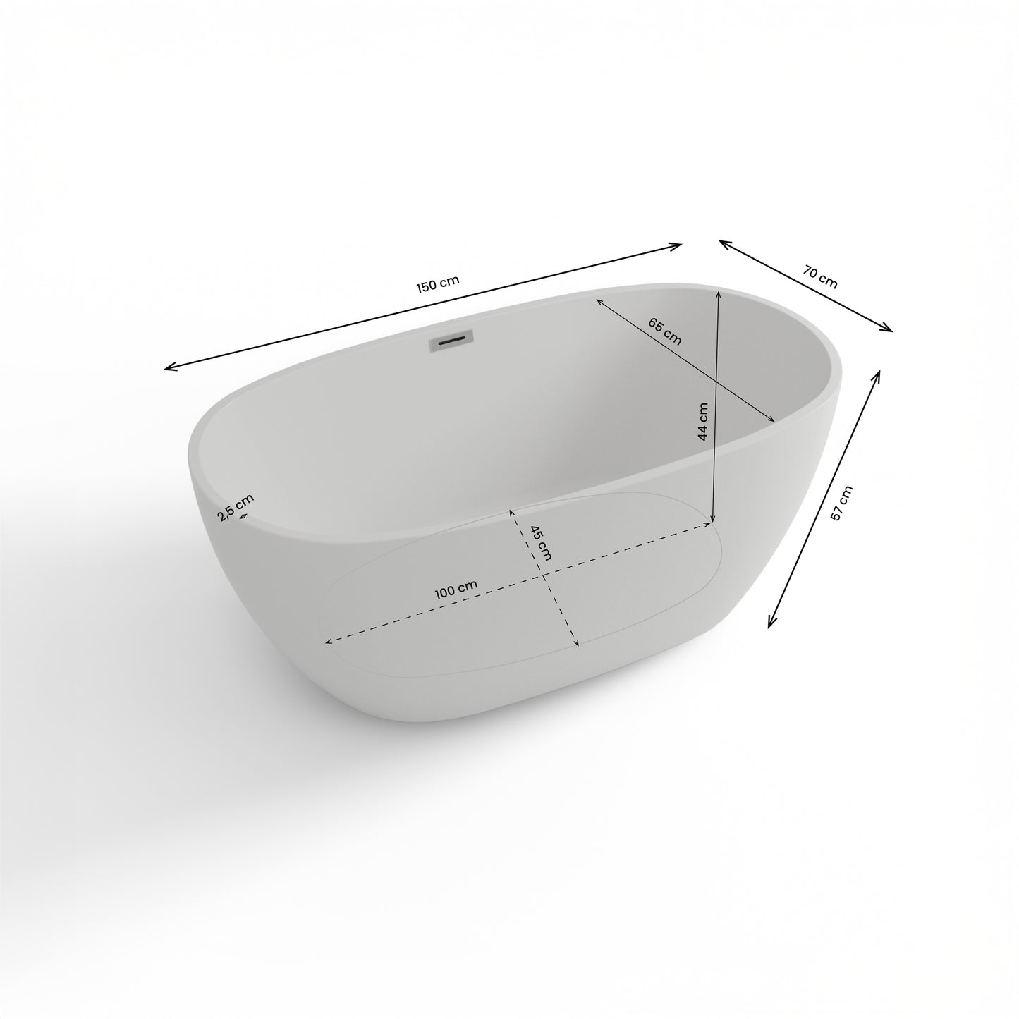 Plan 3D baignoire îlot ovale Samba 150 cm Spalina