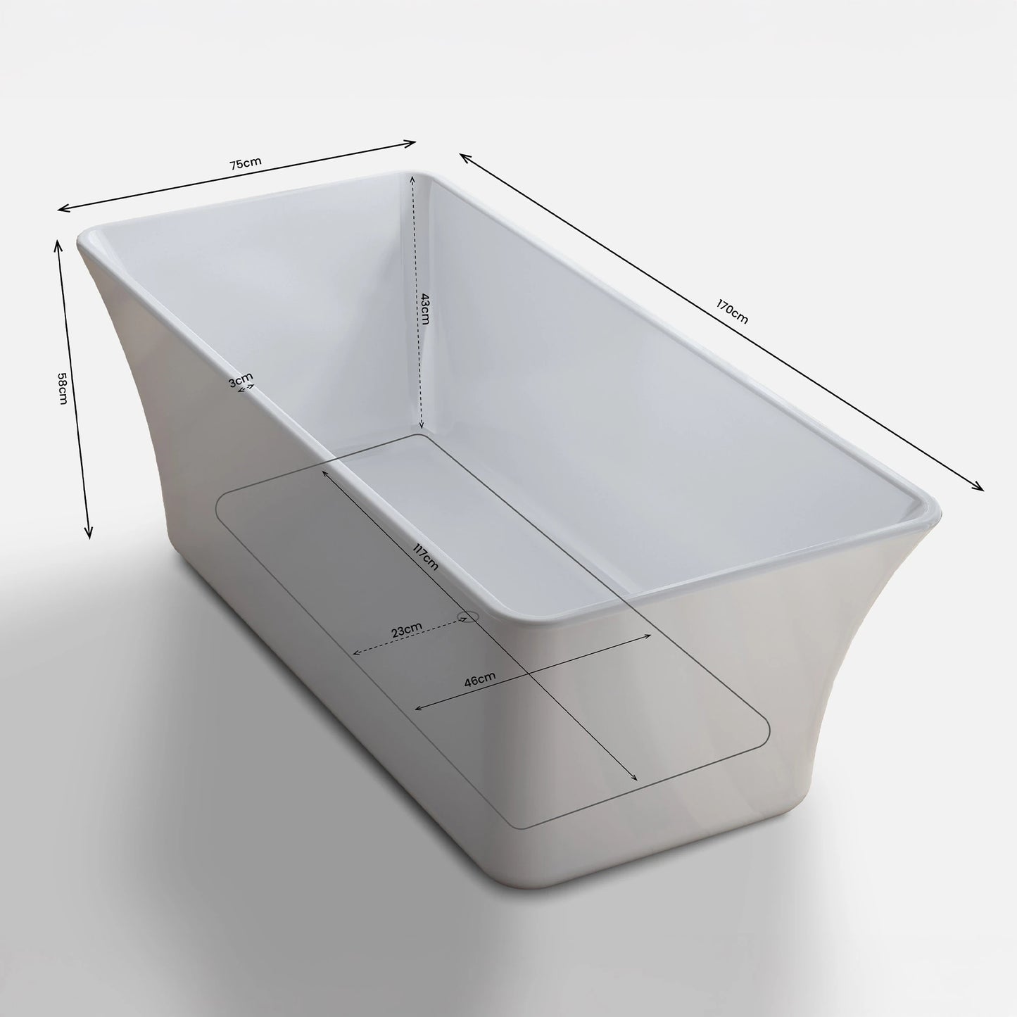 Baignoire îlot rectangulaire Sorrow 170 cm blanche Spalina – vue produit