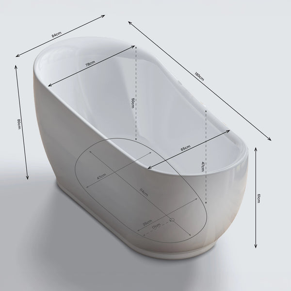 Baignoire îlot ovale Swanbay 180 cm blanche Spalina – vue produit