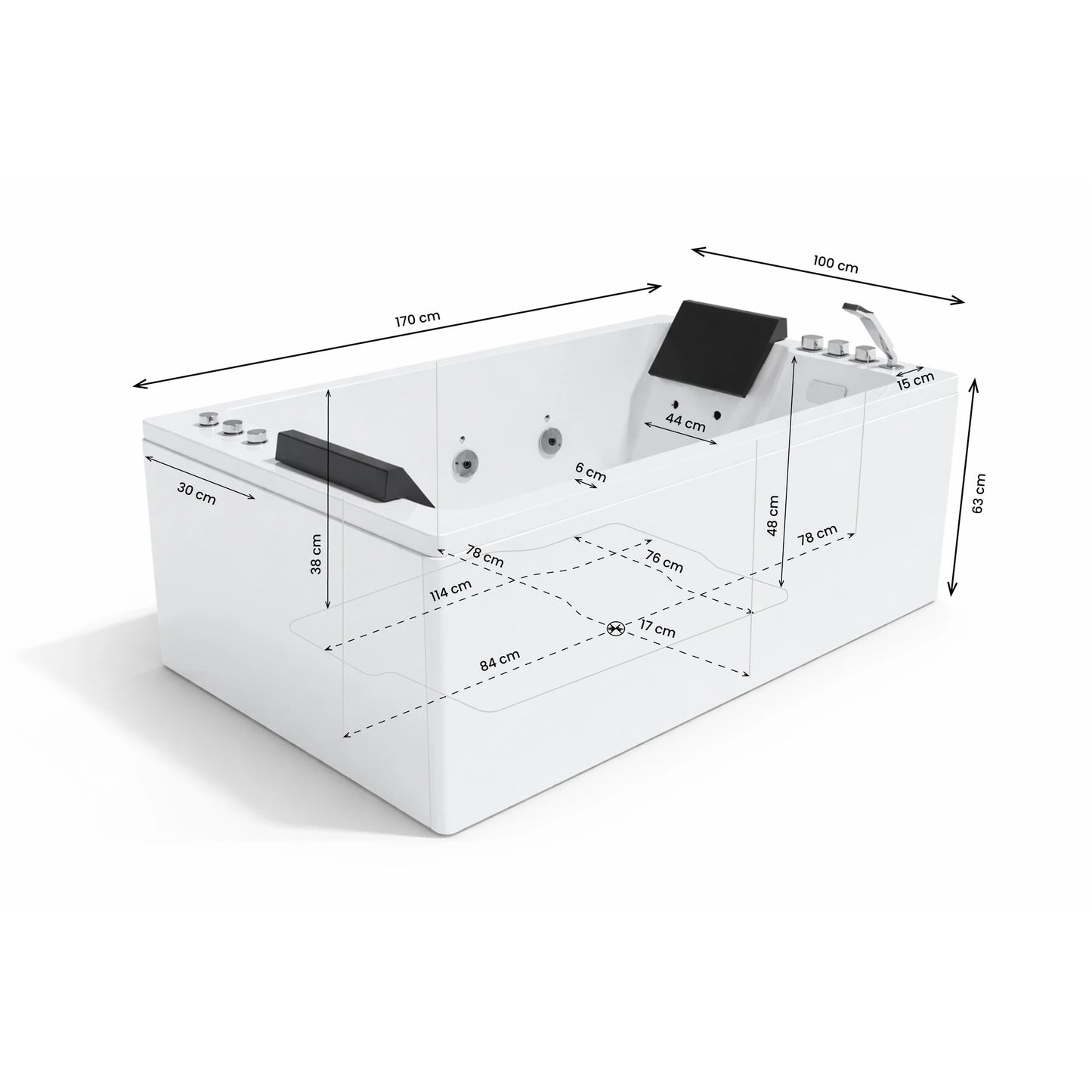 Baignoire balnéo semi-îlot rectangulaire Brava Spalina – vue produit