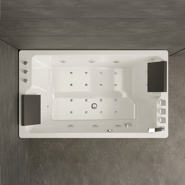 Baignoire balnéo d’angle deux personnes blanche et noire 170 cm Brava duo Jets / Two-person corner whirlpool bath white and black 170 cm Brava duo Jets / Bañera hidromasaje esquinera dos personas blanco y negro 170 cm Brava duo Jets / Vasca idromassaggio angolare due persone bianca e nera 170 cm Brava duo Jets / 2-persoons bubbelbad hoekwhirlpool wit en zwart 170 cm Brava duo Jets