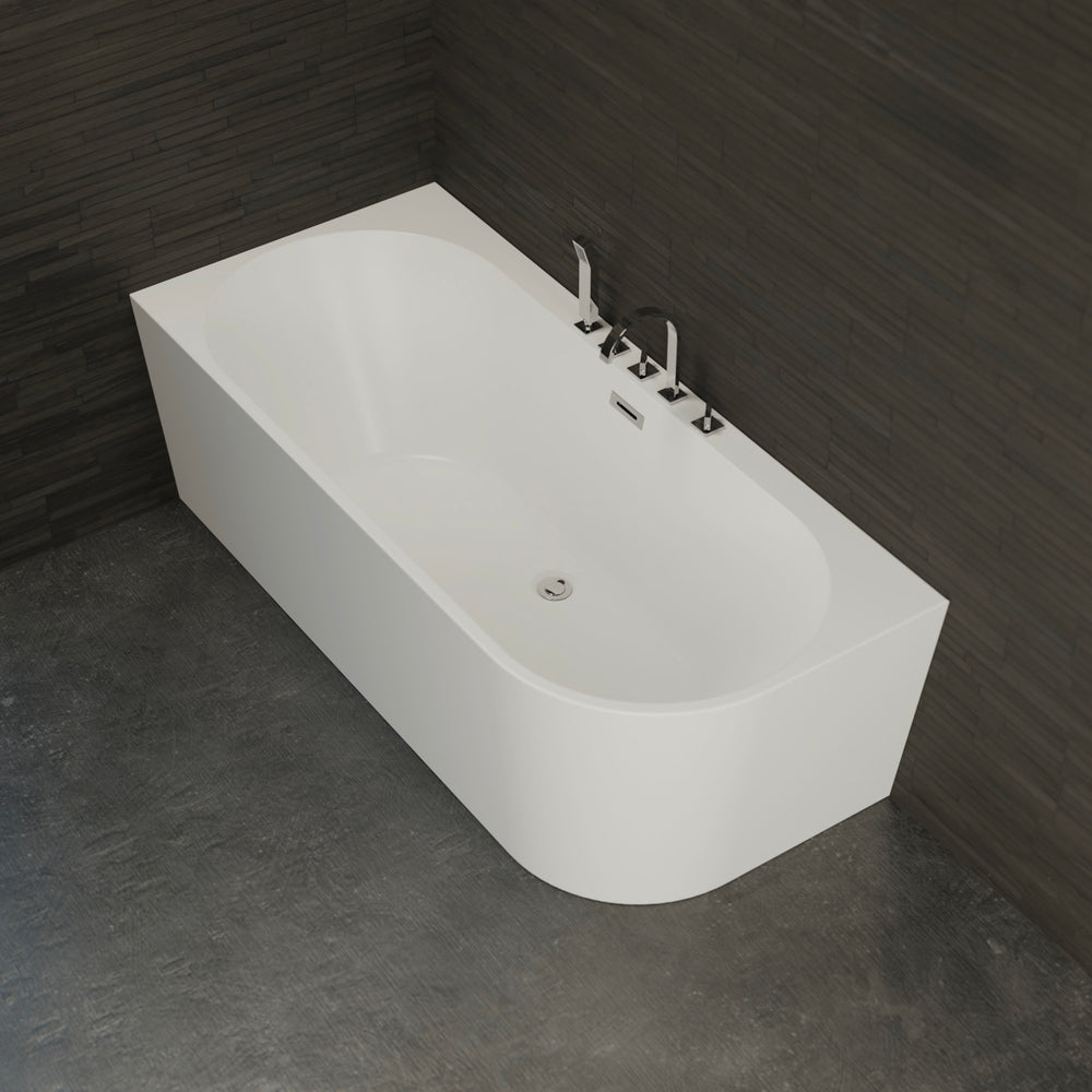 Baignoire semi-îlot gauche blanche 170 cm Capri avec robinetterie chromée / Corner half-freestanding bathtub left white 170 cm Capri with chrome fitting / Bañera semi-exenta mural izquierda blanco 170 cm Capri con grifería cromada / Vasca freestanding a parete sinistra bianco 170 cm Capri con rubinetteria cromato / Half vrijstaand bad links wit 170 cm Capri met chromen fittingen
