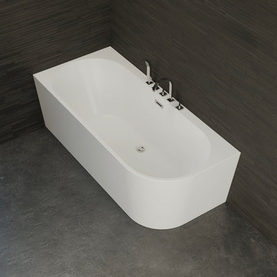 Baignoire semi-îlot gauche blanche 170 cm Capri avec robinetterie chromée / Corner half-freestanding bathtub left white 170 cm Capri with chrome fitting / Bañera semi-exenta mural izquierda blanco 170 cm Capri con grifería cromada / Vasca freestanding a parete sinistra bianco 170 cm Capri con rubinetteria cromato / Half vrijstaand bad links wit 170 cm Capri met chromen fittingen