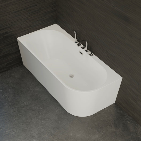 Baignoire semi-îlot gauche blanche 170 cm Capri avec robinetterie chromée / Corner half-freestanding bathtub left white 170 cm Capri with chrome fitting / Bañera semi-exenta mural izquierda blanco 170 cm Capri con grifería cromada / Vasca freestanding a parete sinistra bianco 170 cm Capri con rubinetteria cromato / Half vrijstaand bad links wit 170 cm Capri met chromen fittingen