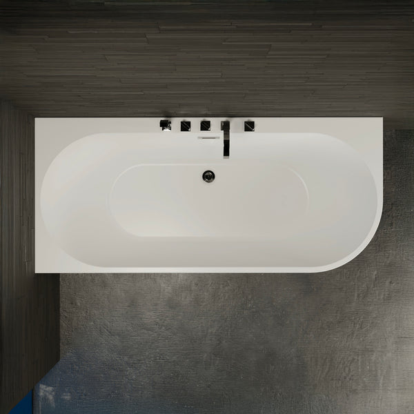 Baignoire semi-îlot gauche blanche 170 cm Capri avec robinetterie chromée / Corner half-freestanding bathtub left white 170 cm Capri with chrome fitting / Bañera semi-exenta mural izquierda blanco 170 cm Capri con grifería cromada / Vasca freestanding a parete sinistra bianco 170 cm Capri con rubinetteria cromato / Half vrijstaand bad links wit 170 cm Capri met chromen fittingen