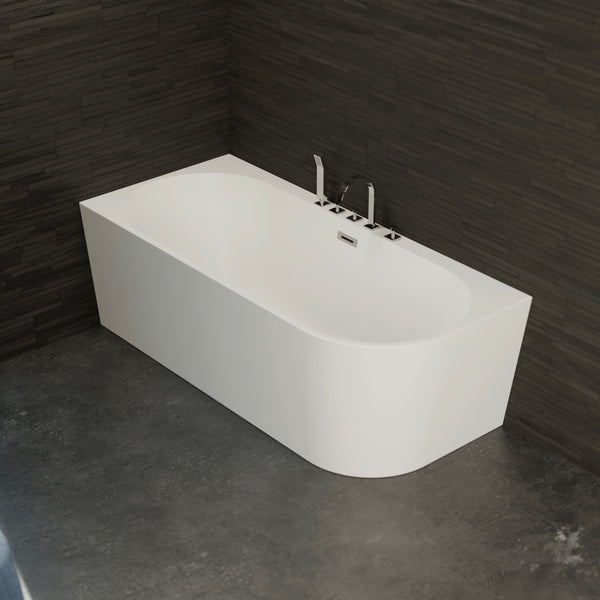 Baignoire semi-îlot gauche blanche 170 cm Capri avec robinetterie chromée / Corner half-freestanding bathtub left white 170 cm Capri with chrome fitting / Bañera semi-exenta mural izquierda blanco 170 cm Capri con grifería cromada / Vasca freestanding a parete sinistra bianco 170 cm Capri con rubinetteria cromato / Half vrijstaand bad links wit 170 cm Capri met chromen fittingen