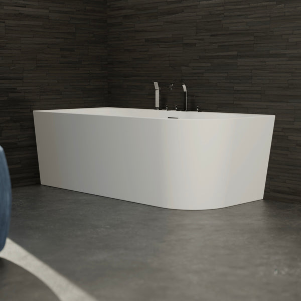 Baignoire semi-îlot gauche blanche 170 cm Capri avec robinetterie chromée / Corner half-freestanding bathtub left white 170 cm Capri with chrome fitting / Bañera semi-exenta mural izquierda blanco 170 cm Capri con grifería cromada / Vasca freestanding a parete sinistra bianco 170 cm Capri con rubinetteria cromato / Half vrijstaand bad links wit 170 cm Capri met chromen fittingen