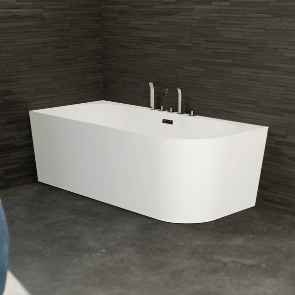 Baignoire semi-îlot gauche blanche 170 cm Capri avec robinetterie chromée / Corner half-freestanding bathtub left white 170 cm Capri with chrome fitting / Bañera semi-exenta mural izquierda blanco 170 cm Capri con grifería cromada / Vasca freestanding a parete sinistra bianco 170 cm Capri con rubinetteria cromato / Half vrijstaand bad links wit 170 cm Capri met chromen fittingen