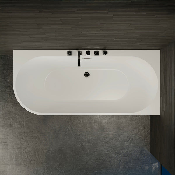Baignoire semi-îlot droite blanche 170 cm Capri avec robinetterie chromée / Corner half-freestanding bathtub right white 170 cm Capri with chrome fitting / Bañera semi-exenta mural derecha blanco 170 cm Capri con grifería cromada / Vasca freestanding a parete destra bianco 170 cm Capri con rubinetteria cromato / Half vrijstaand bad rechts wit 170 cm Capri met chromen fittingen