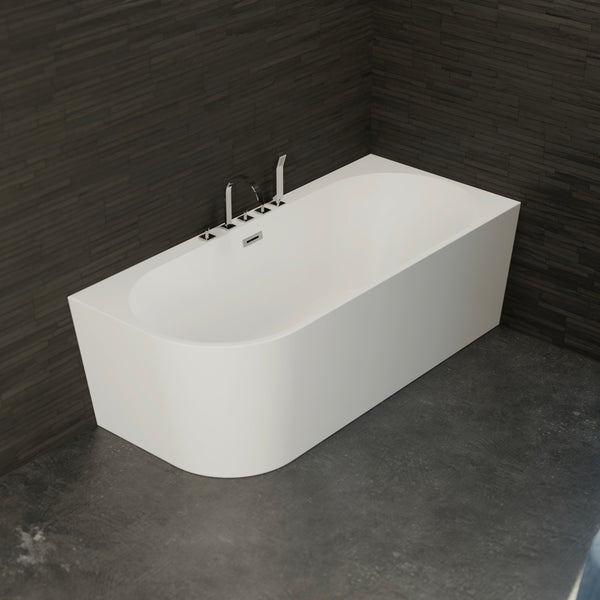 Baignoire semi-îlot droite blanche 170 cm Capri avec robinetterie chromée / Corner half-freestanding bathtub right white 170 cm Capri with chrome fitting / Bañera semi-exenta mural derecha blanco 170 cm Capri con grifería cromada / Vasca freestanding a parete destra bianco 170 cm Capri con rubinetteria cromato / Half vrijstaand bad rechts wit 170 cm Capri met chromen fittingen