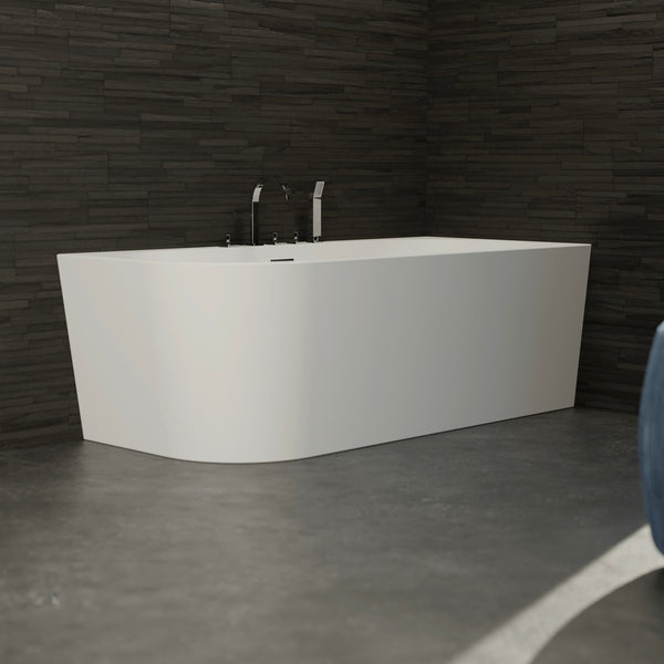 Baignoire semi-îlot droite blanche 170 cm Capri avec robinetterie chromée / Corner half-freestanding bathtub right white 170 cm Capri with chrome fitting / Bañera semi-exenta mural derecha blanco 170 cm Capri con grifería cromada / Vasca freestanding a parete destra bianco 170 cm Capri con rubinetteria cromato / Half vrijstaand bad rechts wit 170 cm Capri met chromen fittingen