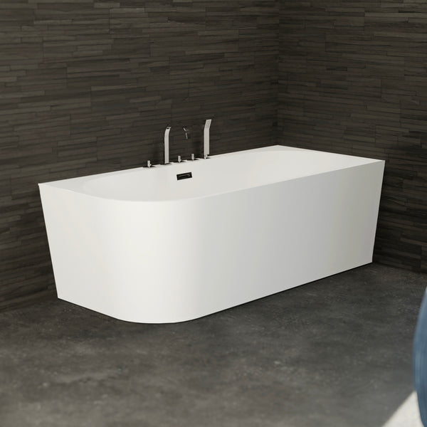 Baignoire semi-îlot droite blanche 170 cm Capri avec robinetterie chromée / Corner half-freestanding bathtub right white 170 cm Capri with chrome fitting / Bañera semi-exenta mural derecha blanco 170 cm Capri con grifería cromada / Vasca freestanding a parete destra bianco 170 cm Capri con rubinetteria cromato / Half vrijstaand bad rechts wit 170 cm Capri met chromen fittingen