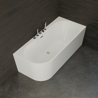 Baignoire semi-îlot droite blanche 170 cm Capri avec robinetterie chromée / Corner half-freestanding bathtub right white 170 cm Capri with chrome fitting / Bañera semi-exenta mural derecha blanco 170 cm Capri con grifería cromada / Vasca freestanding a parete destra bianco 170 cm Capri con rubinetteria cromato / Half vrijstaand bad rechts wit 170 cm Capri met chromen fittingen