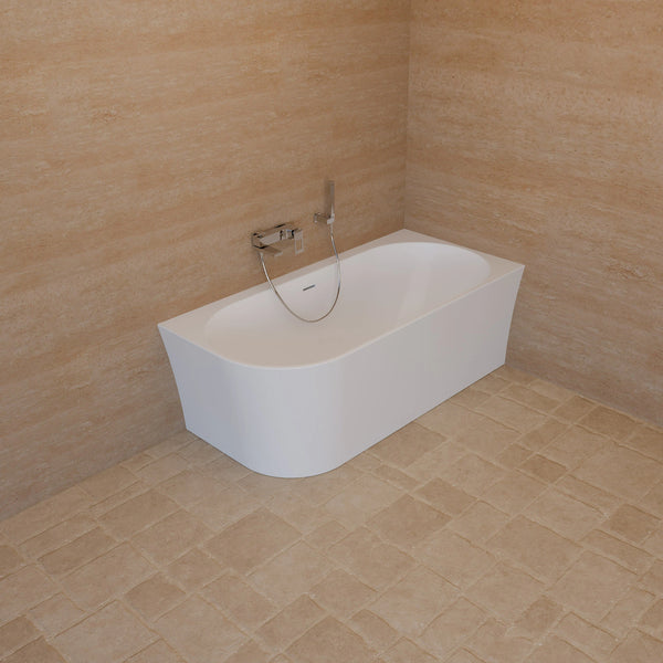 Baignoire semi-îlot murale d’angle Cosmic 160 cm blanche Spalina version droite – vue produit