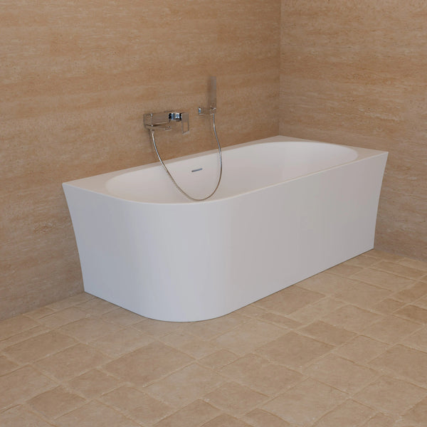 Baignoire semi-îlot murale d’angle Cosmic 160 cm blanche Spalina version droite – vue produit