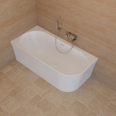 Baignoire semi-îlot murale d’angle Cosmic 160 cm blanche Spalina version gauche – vue produit