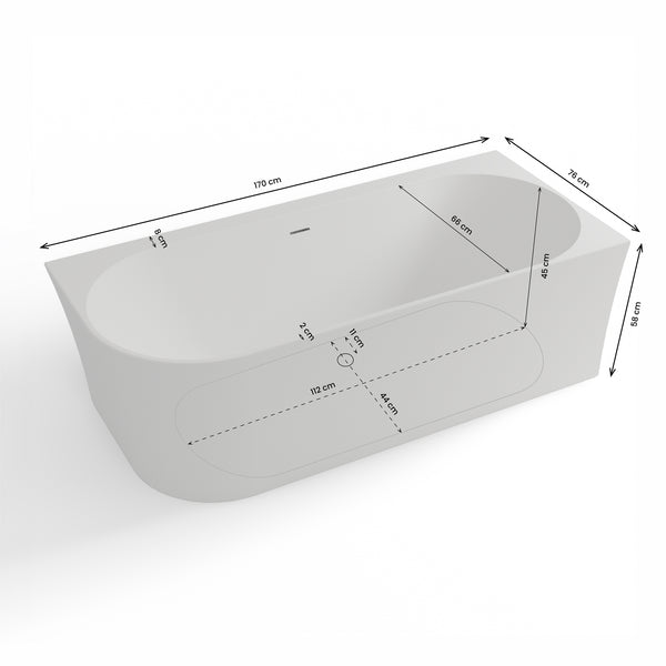 Baignoire semi-îlot murale d’angle Cosmic 170 cm blanche Spalina version droite – vue produit