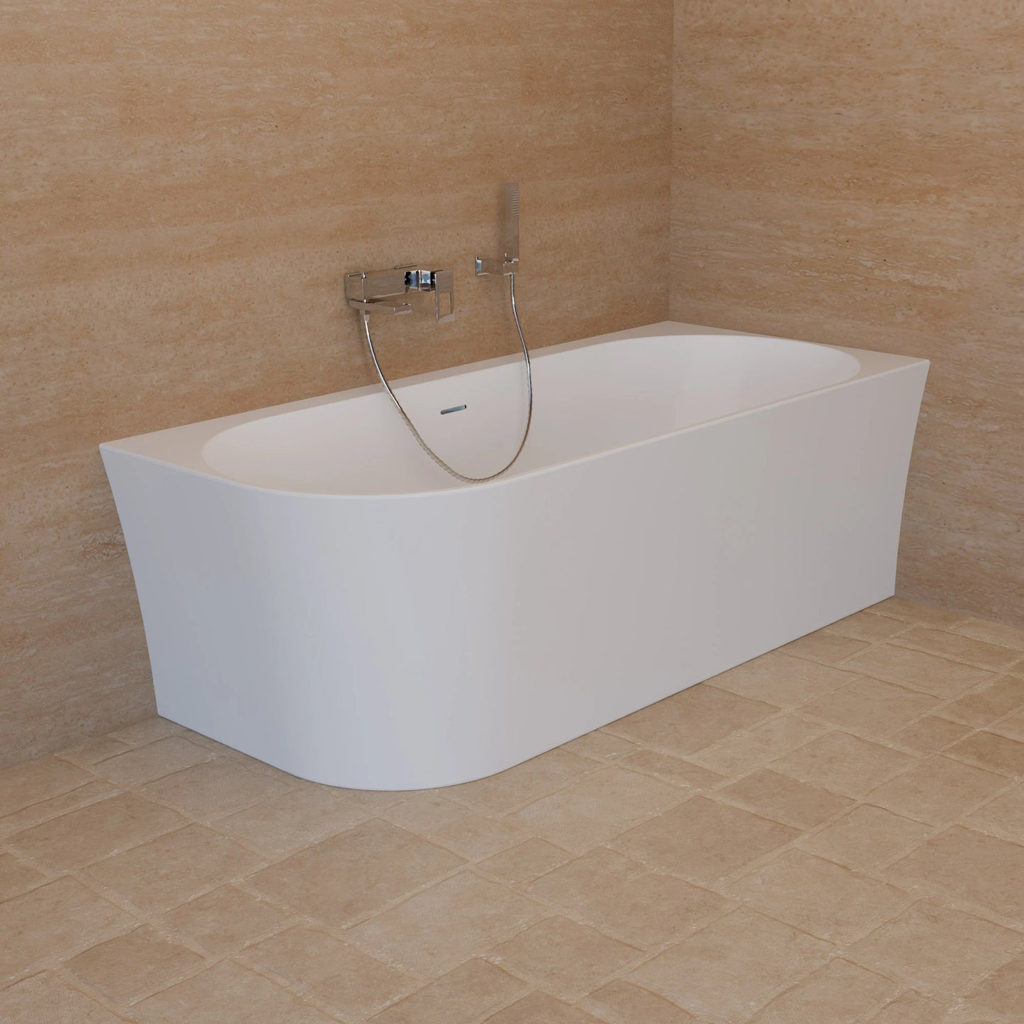 Baignoire semi-îlot murale d’angle Cosmic 170 cm blanche Spalina version droite – vue produit