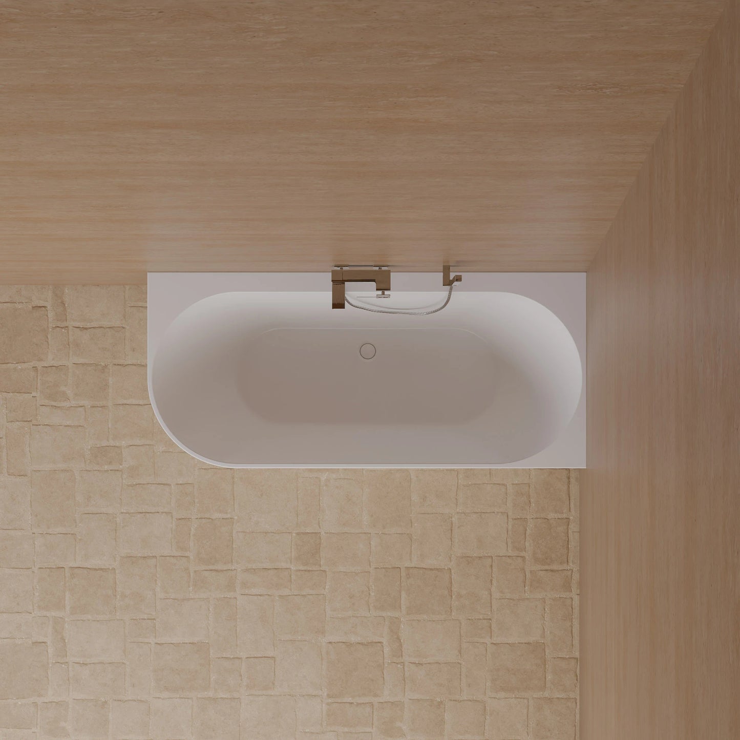 Baignoire semi-îlot murale d’angle Cosmic 170 cm blanche Spalina version droite – vue produit