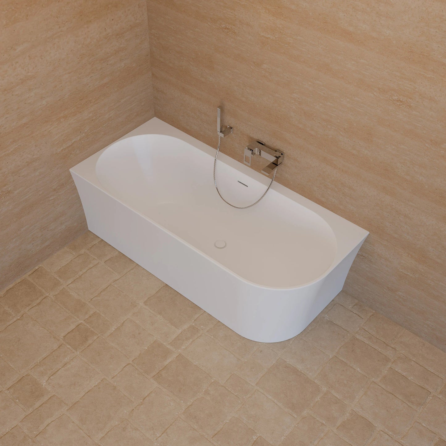 Baignoire semi-îlot murale d’angle Cosmic 170 cm blanche Spalina version gauche – vue produit