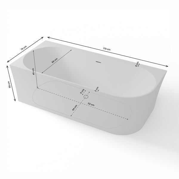 Baignoire semi-îlot murale d’angle Cosmic 170 cm blanche Spalina version gauche – vue produit