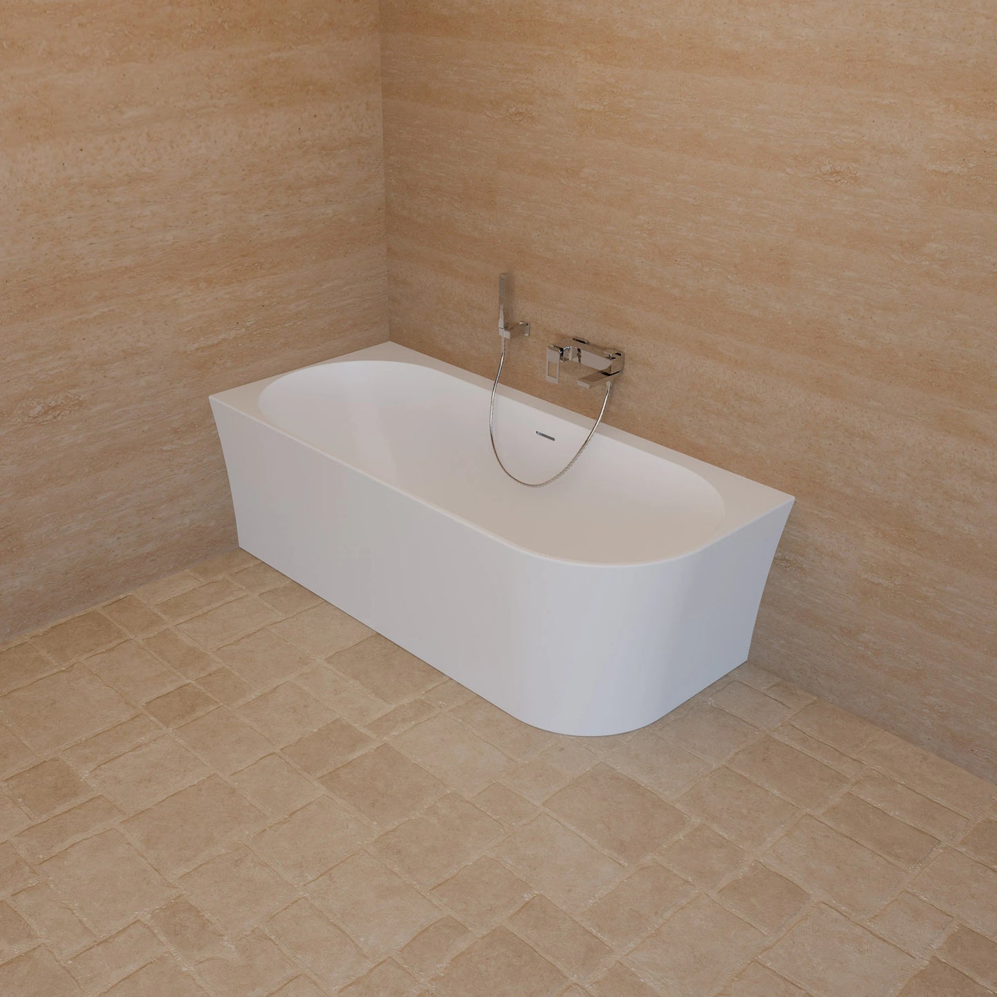 Baignoire semi-îlot murale d’angle Cosmic 170 cm blanche Spalina version gauche – vue produit