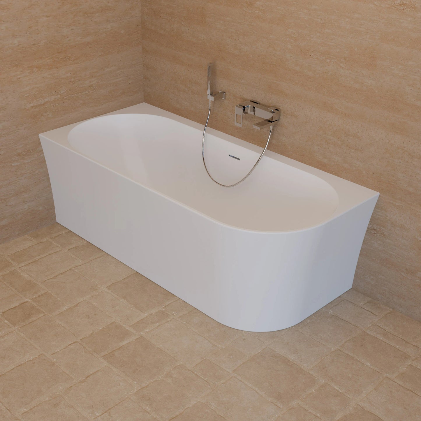 Baignoire semi-îlot murale d’angle Cosmic 170 cm blanche Spalina version gauche – vue produit