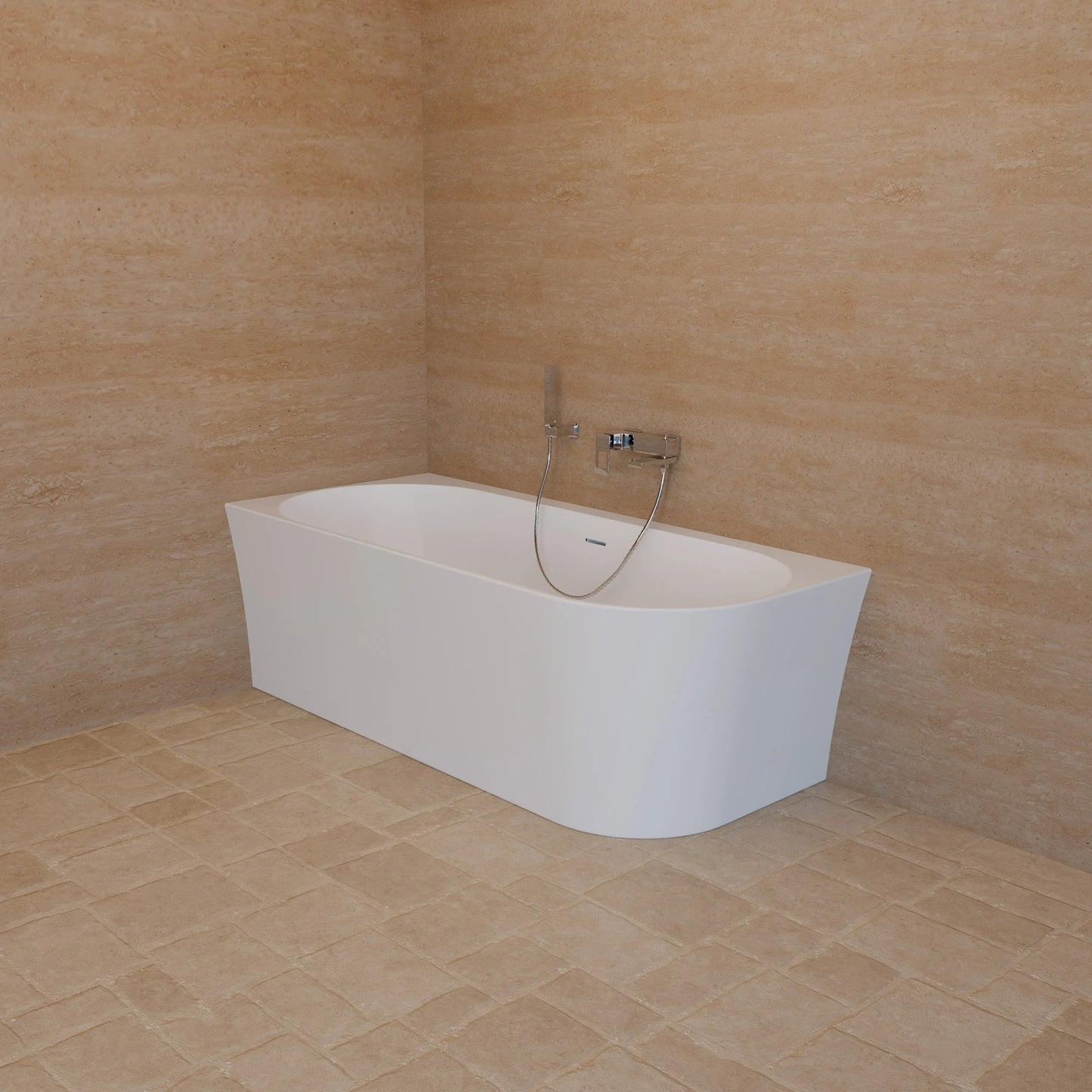Baignoire semi-îlot murale d’angle Cosmic 170 cm blanche Spalina version gauche – vue produit
