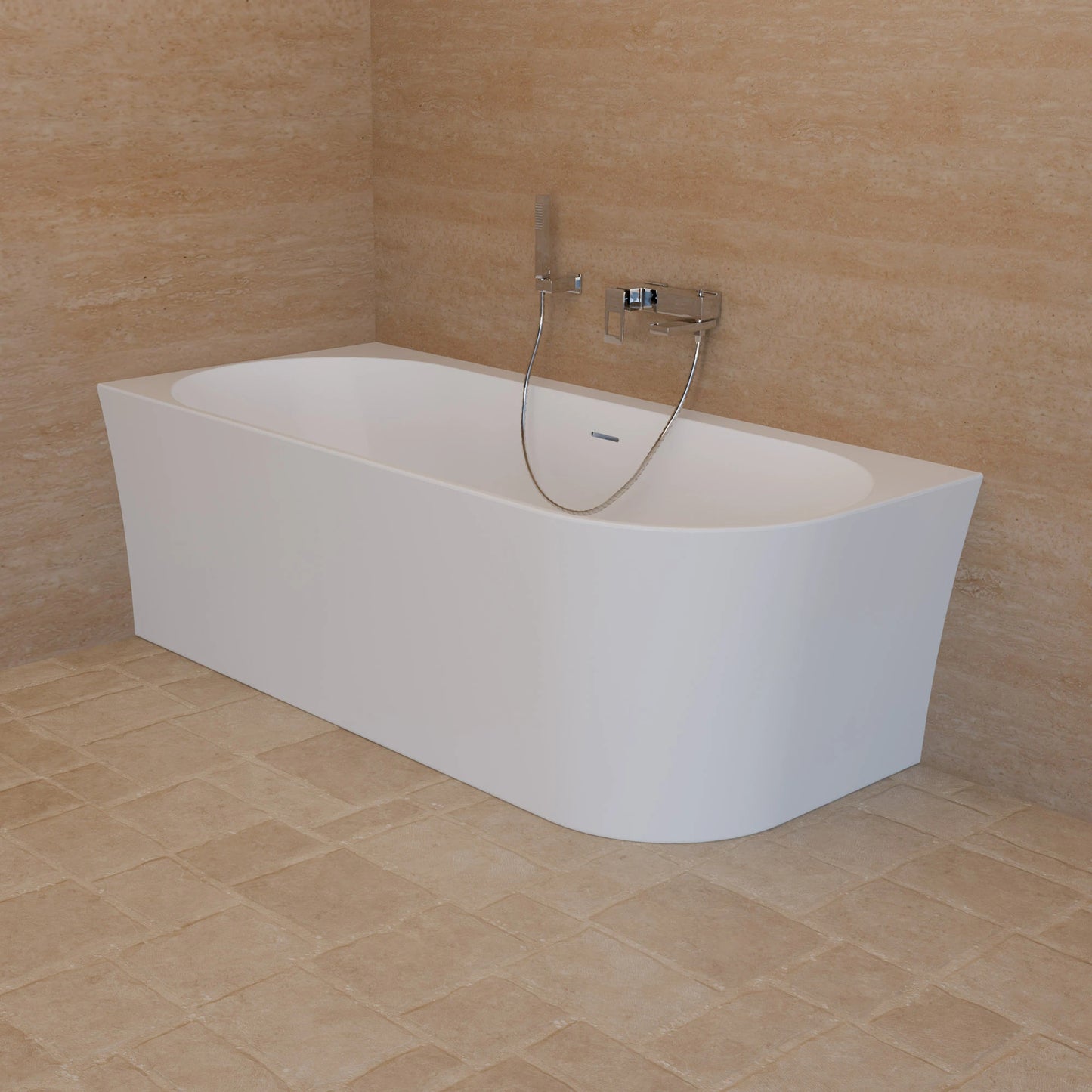 Baignoire semi-îlot murale d’angle Cosmic 170 cm blanche Spalina version gauche – vue produit