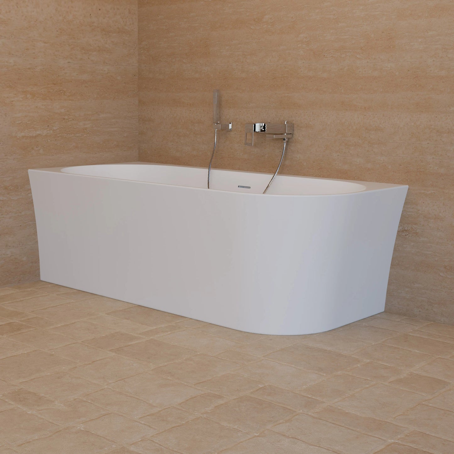 Baignoire semi-îlot murale d’angle Cosmic 170 cm blanche Spalina version gauche – vue produit