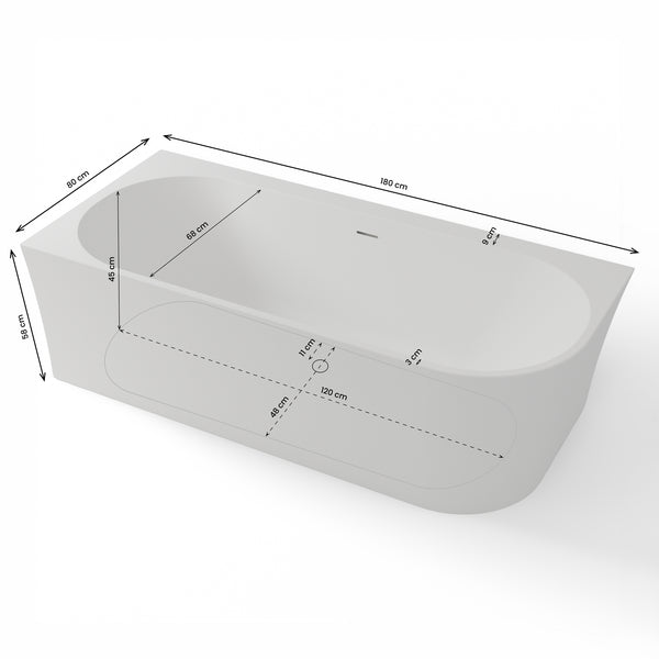 Baignoire semi-îlot murale d’angle Cosmic 180 cm blanche Spalina version gauche – vue produit